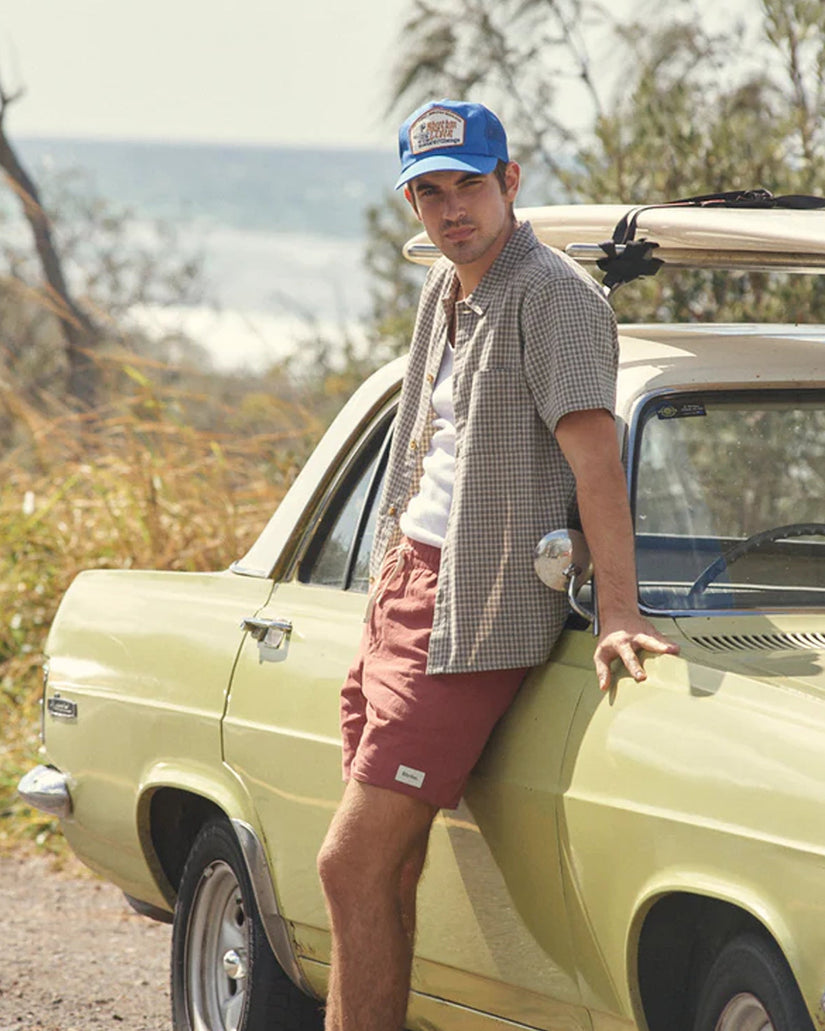 MENS LINEN CHECK SHORT SLEEVE SHIRT