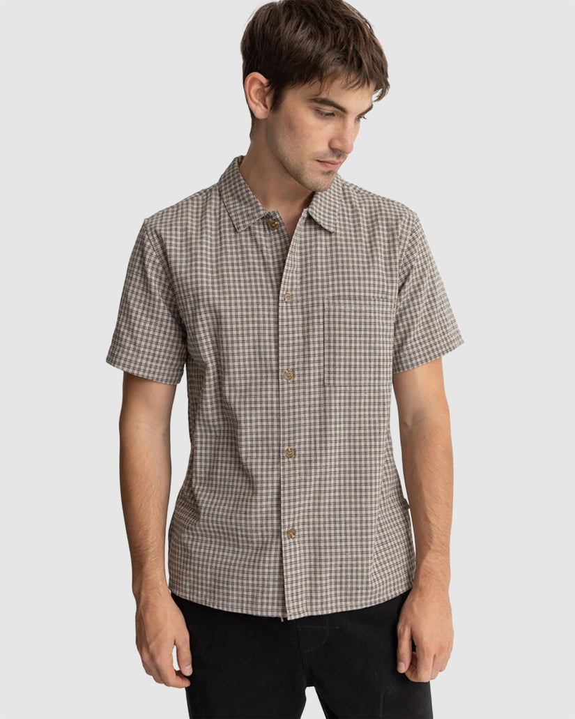 MENS LINEN CHECK SHORT SLEEVE SHIRT
