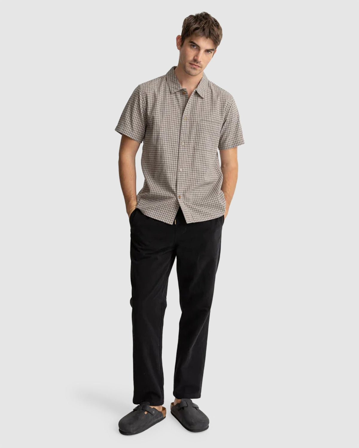 MENS LINEN CHECK SHORT SLEEVE SHIRT