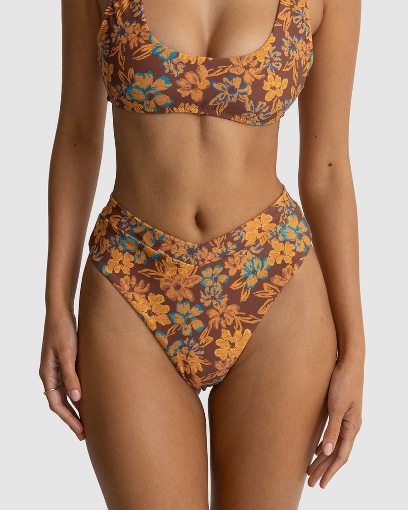 WOMENS OASIS FLORAL DEEP V HIGH WAIST BIKINI BOTTOM