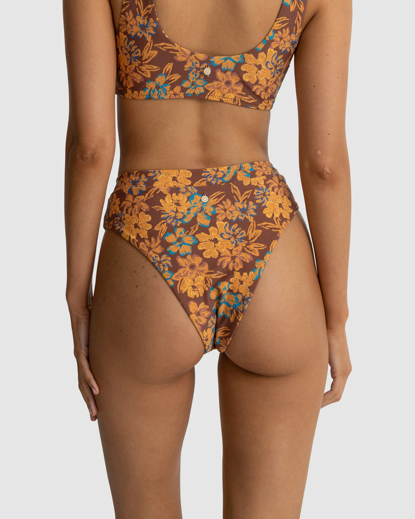 WOMENS OASIS FLORAL DEEP V HIGH WAIST BIKINI BOTTOM