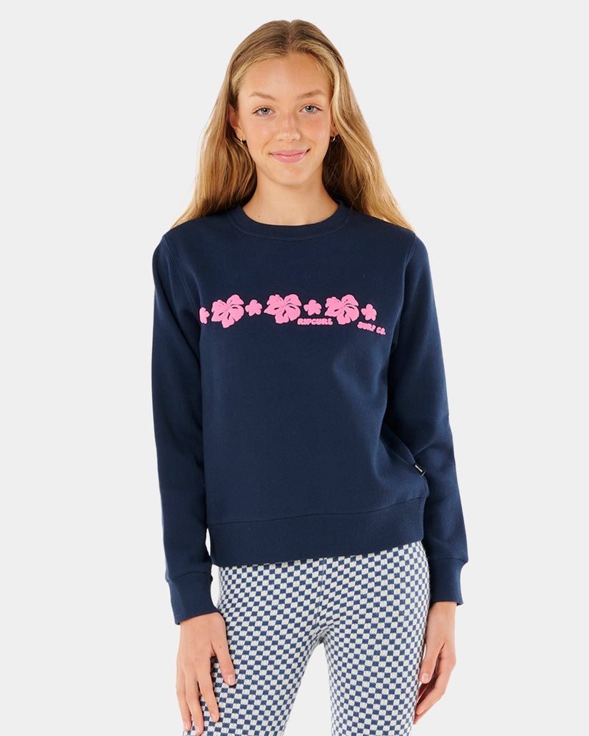 Girls 8-14 Neon Isles Hibiscus Crew Neck