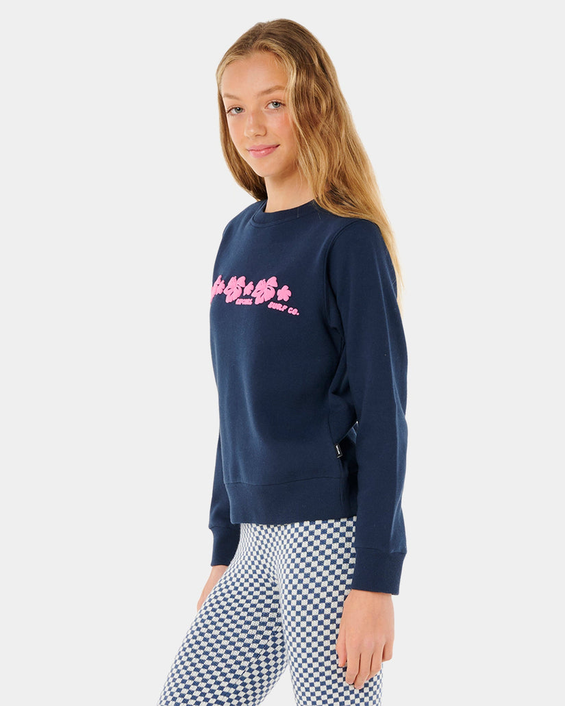 Girls 8-14 Neon Isles Hibiscus Crew Neck