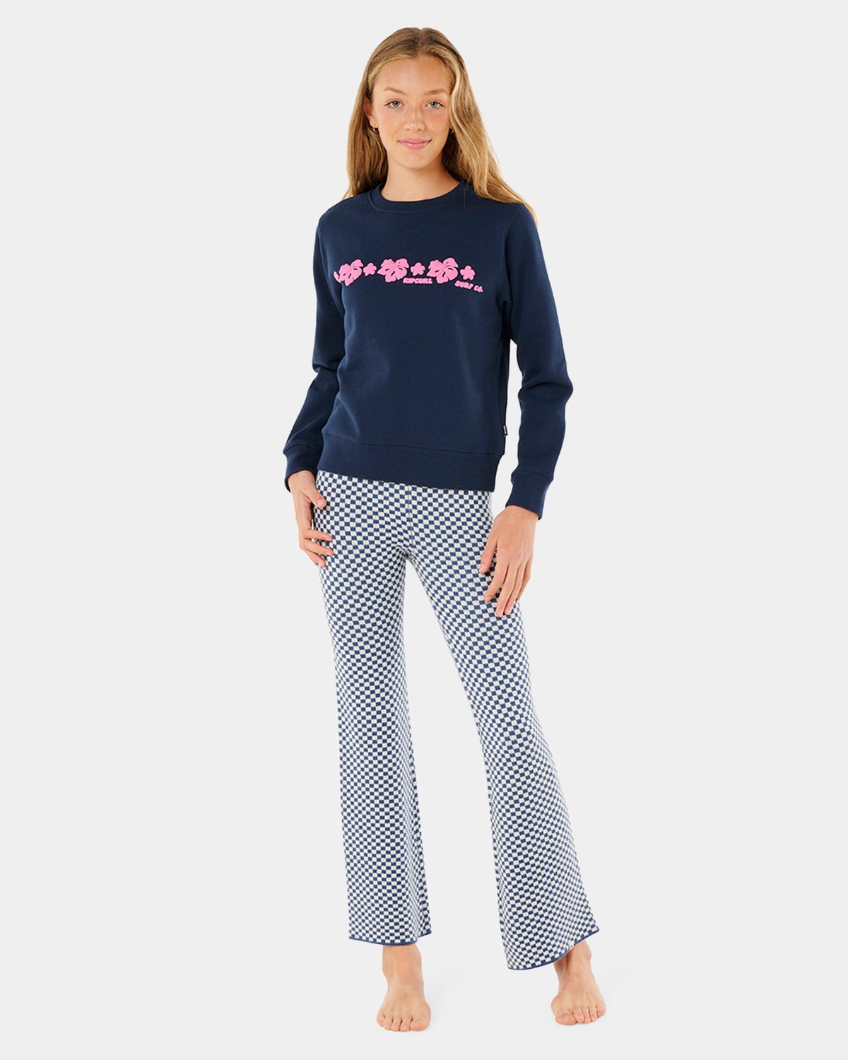 Girls 8-14 Neon Isles Hibiscus Crew Neck