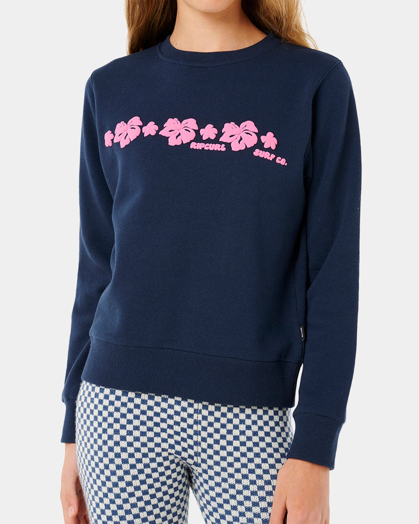 Girls 8-14 Neon Isles Hibiscus Crew Neck