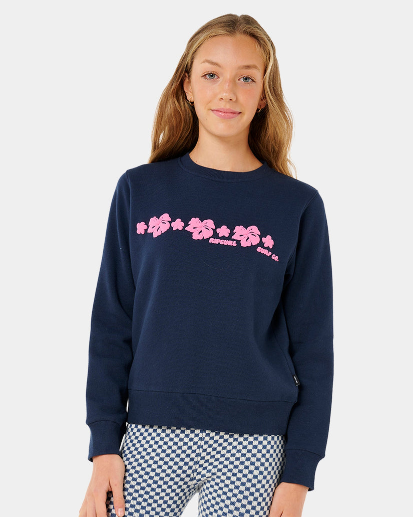 Girls 8-14 Neon Isles Hibiscus Crew Neck