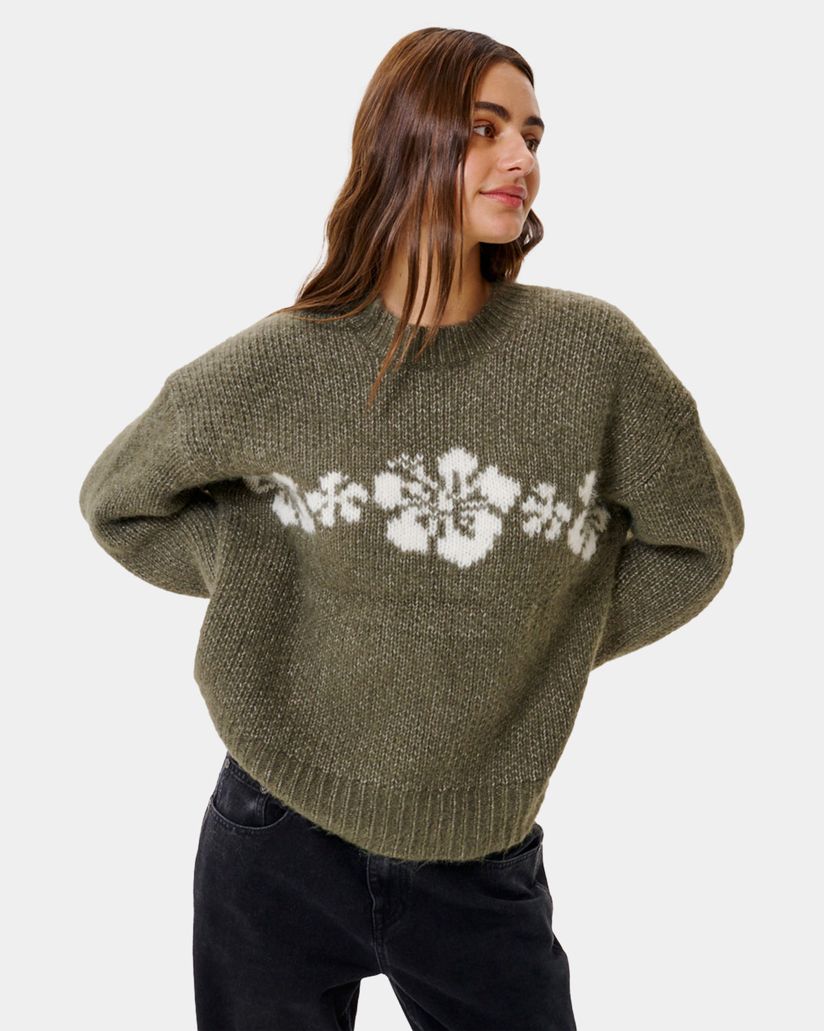 Womens Cala Nights Hibiscus Knit Crew Neck