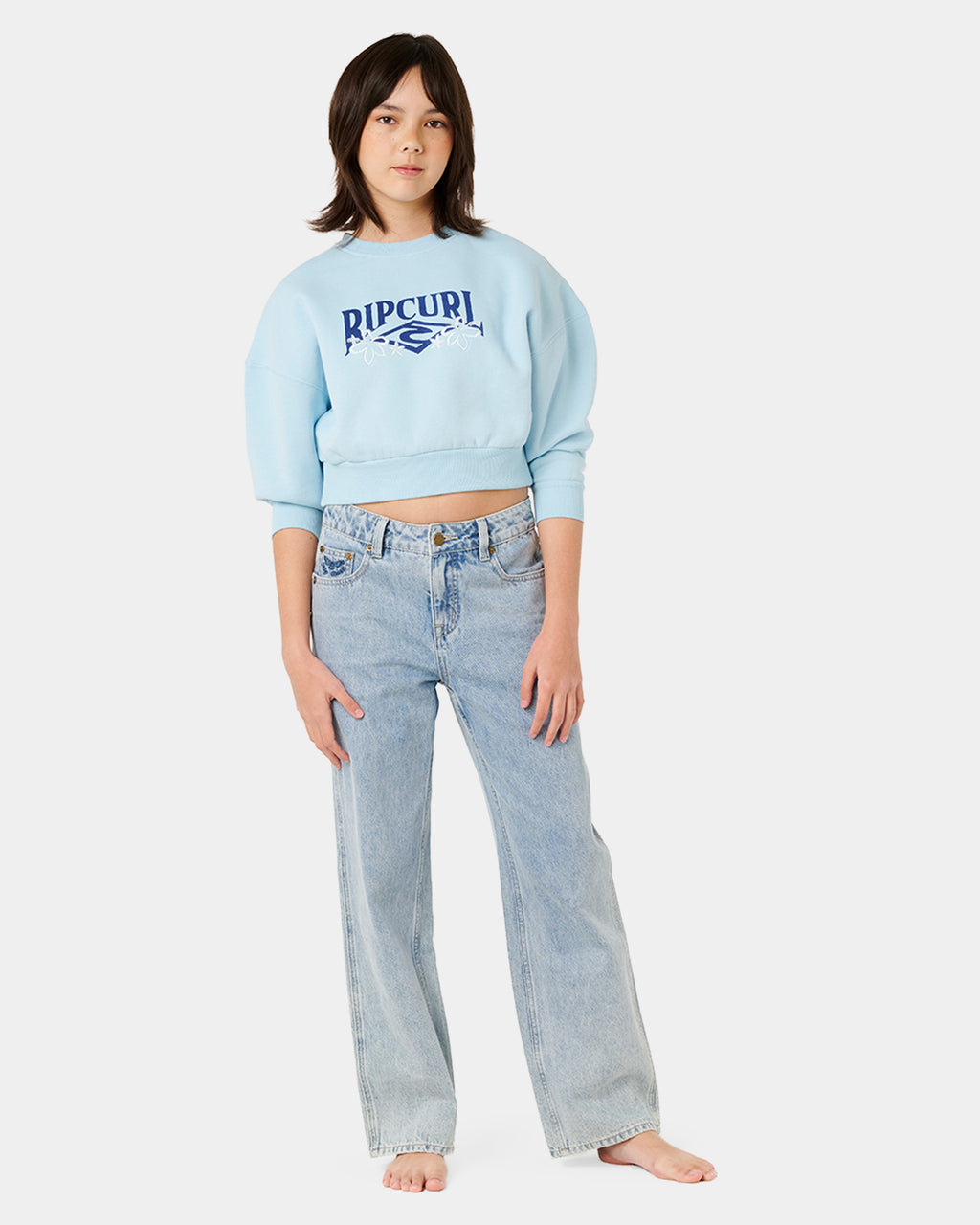 Girls 8-14 Tropical Cropped Crew Neck