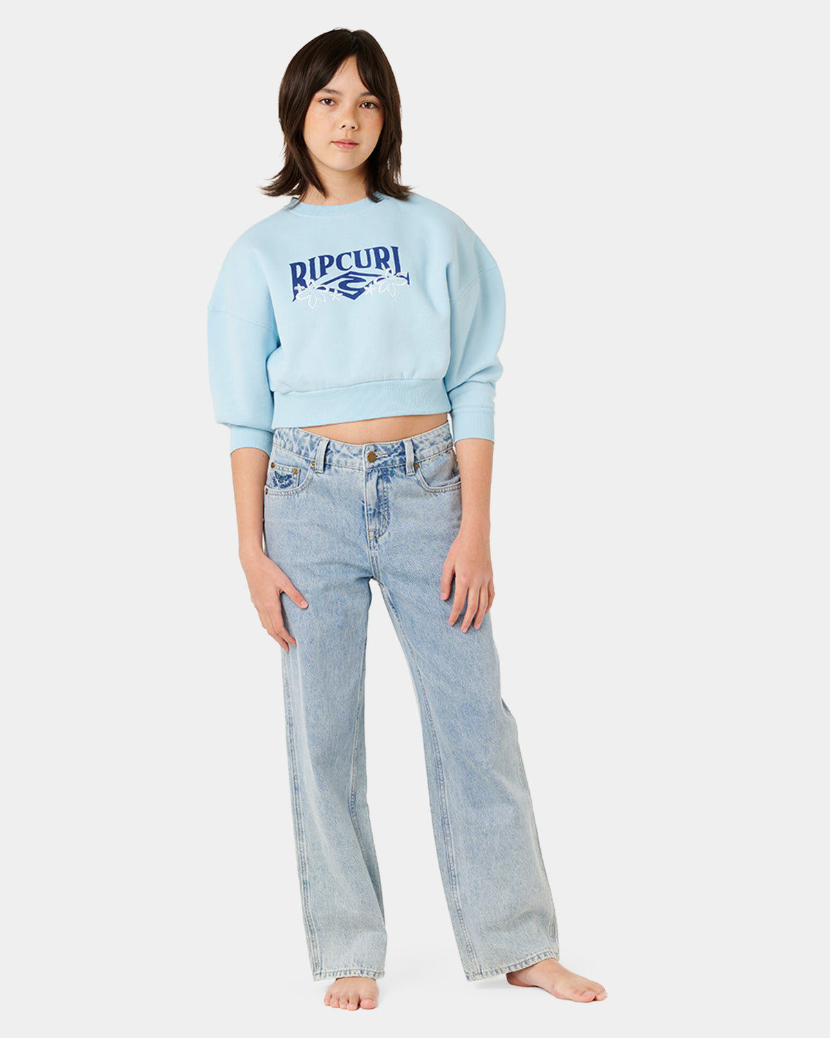 Girls 8-14 Tropical Cropped Crew Neck