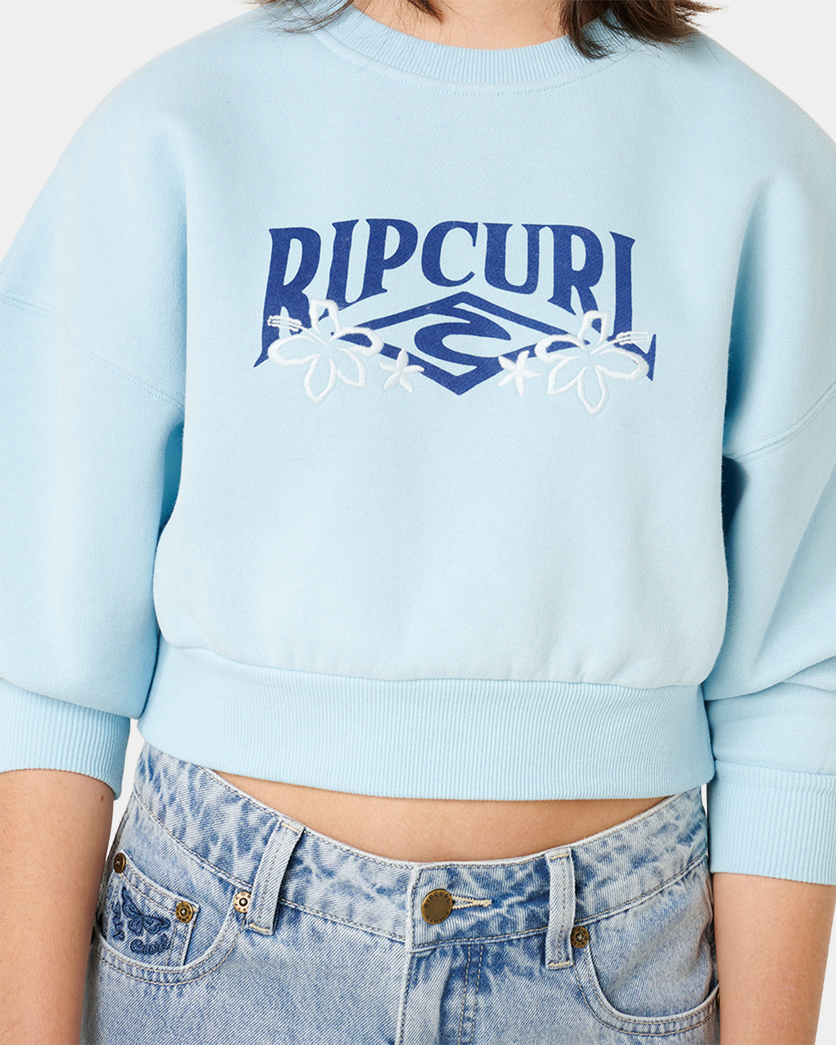 Girls 8-14 Tropical Cropped Crew Neck
