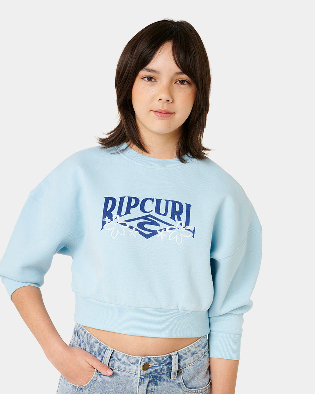 Girls 8-14 Tropical Cropped Crew Neck