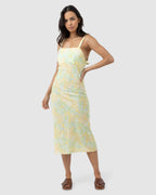 WOMENS MAGNOLIA FLORAL BIAS MIDI DRESS