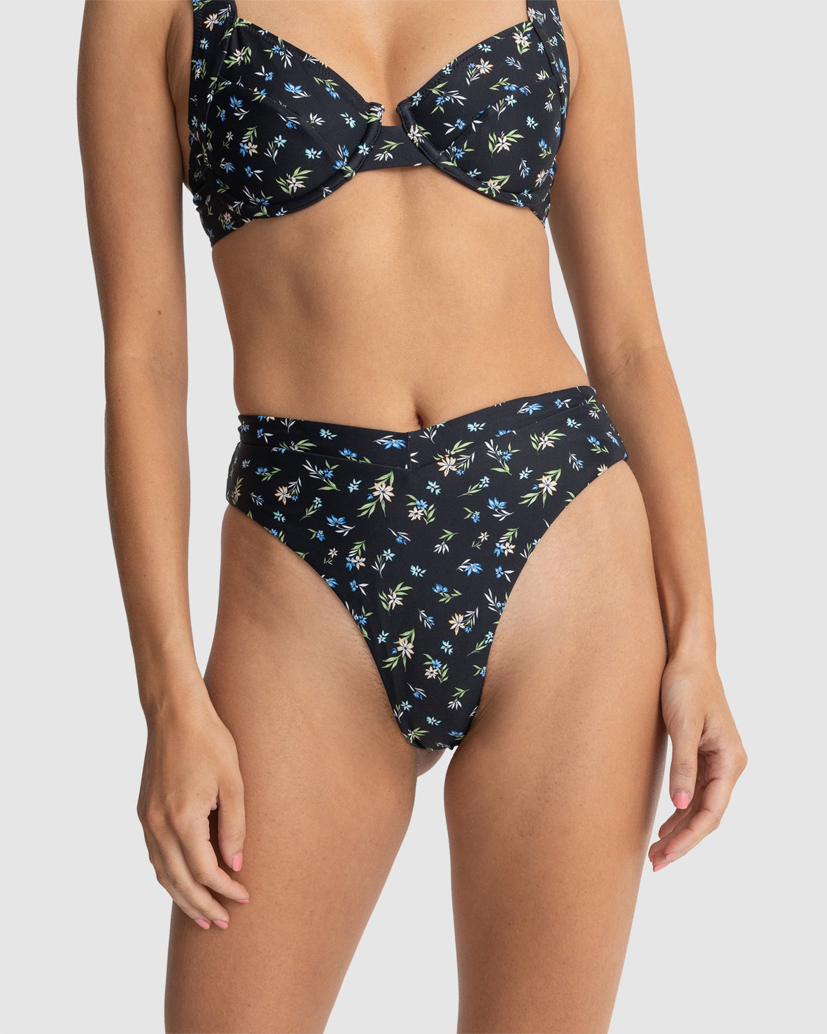 WOMENS FLEUR FLORAL DEEP V HI WAIST BIKINI BOTTOMS