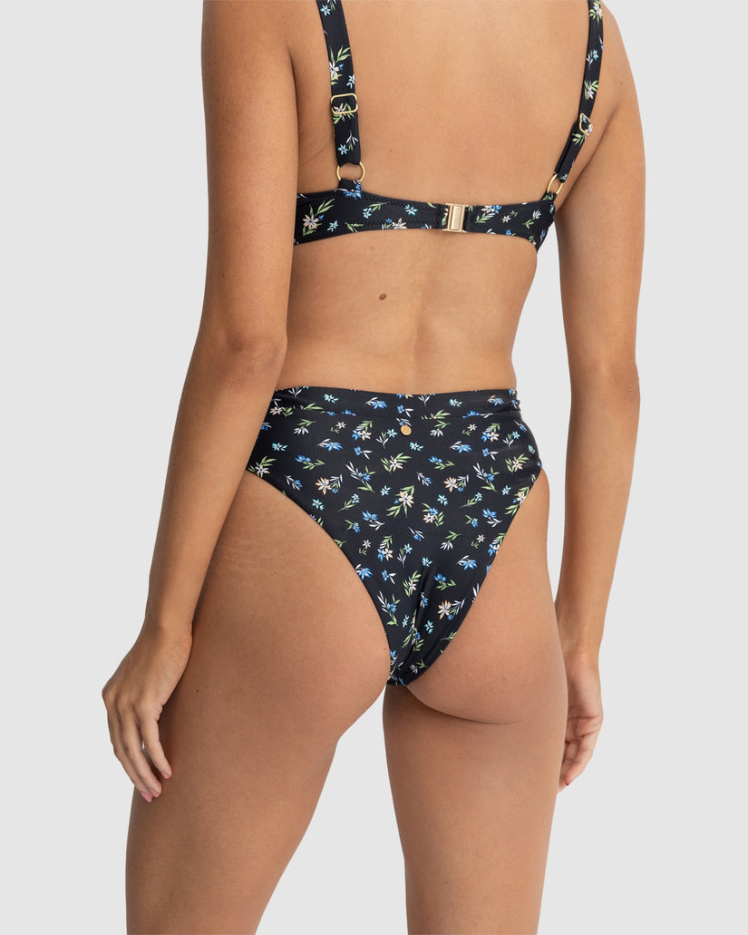 WOMENS FLEUR FLORAL DEEP V HI WAIST BIKINI BOTTOMS