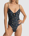 WOMENS FLEUR FLORAL TIE FRONT ONE PIECE SWIMSUIT