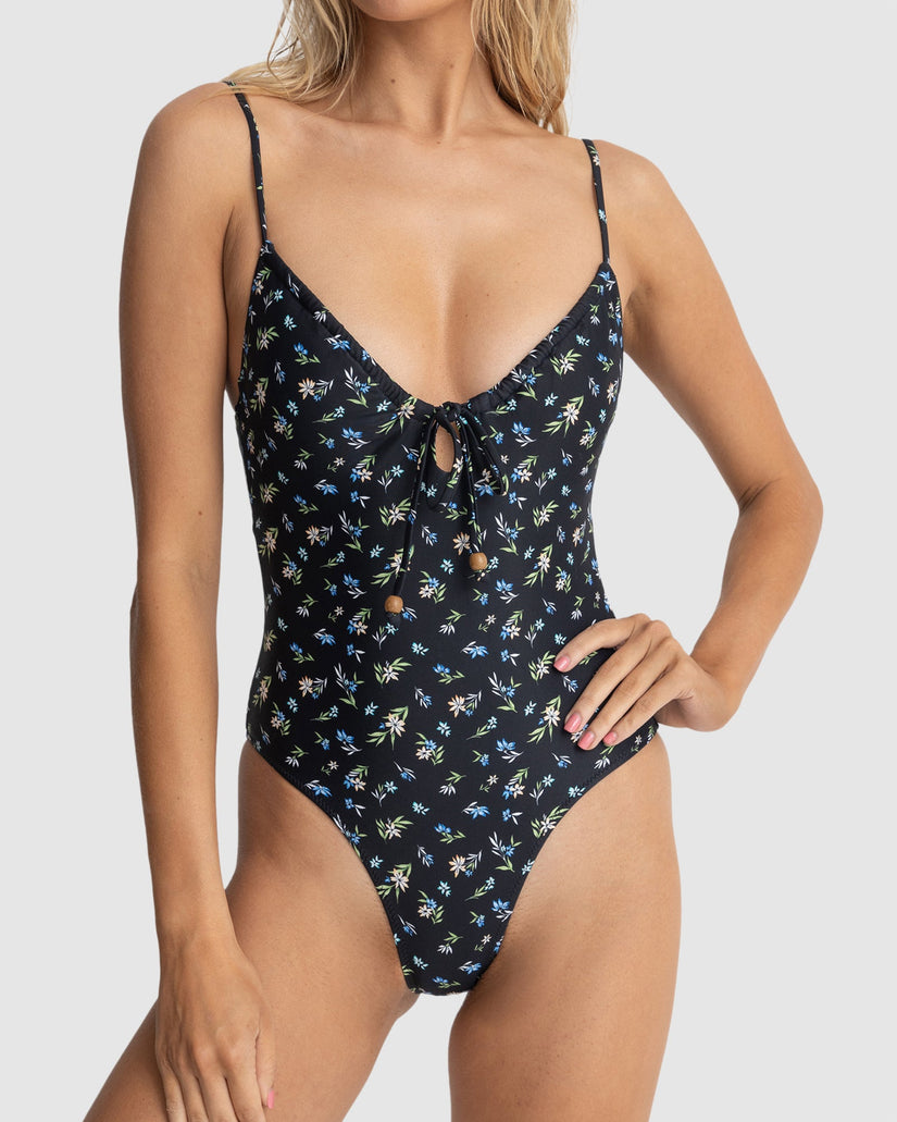 WOMENS FLEUR FLORAL TIE FRONT ONE PIECE SWIMSUIT