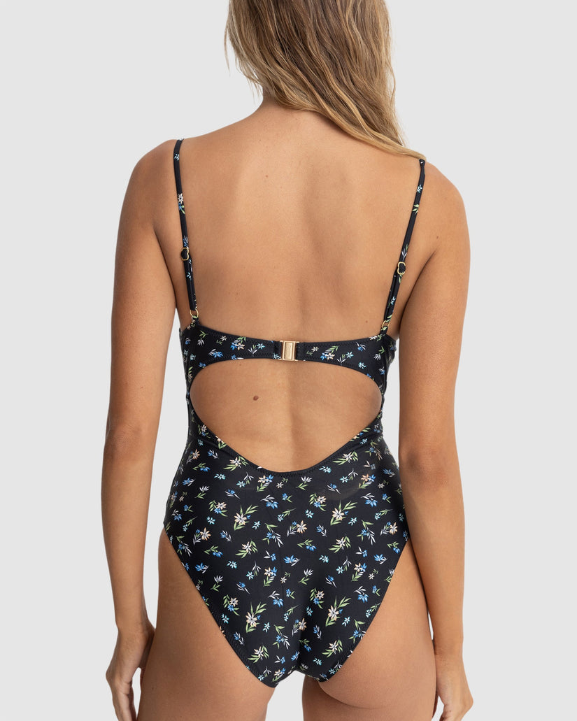 WOMENS FLEUR FLORAL TIE FRONT ONE PIECE SWIMSUIT