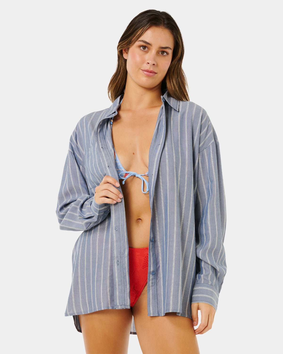 Womens Beach Days Pinstripe Long Sleeve Shirt