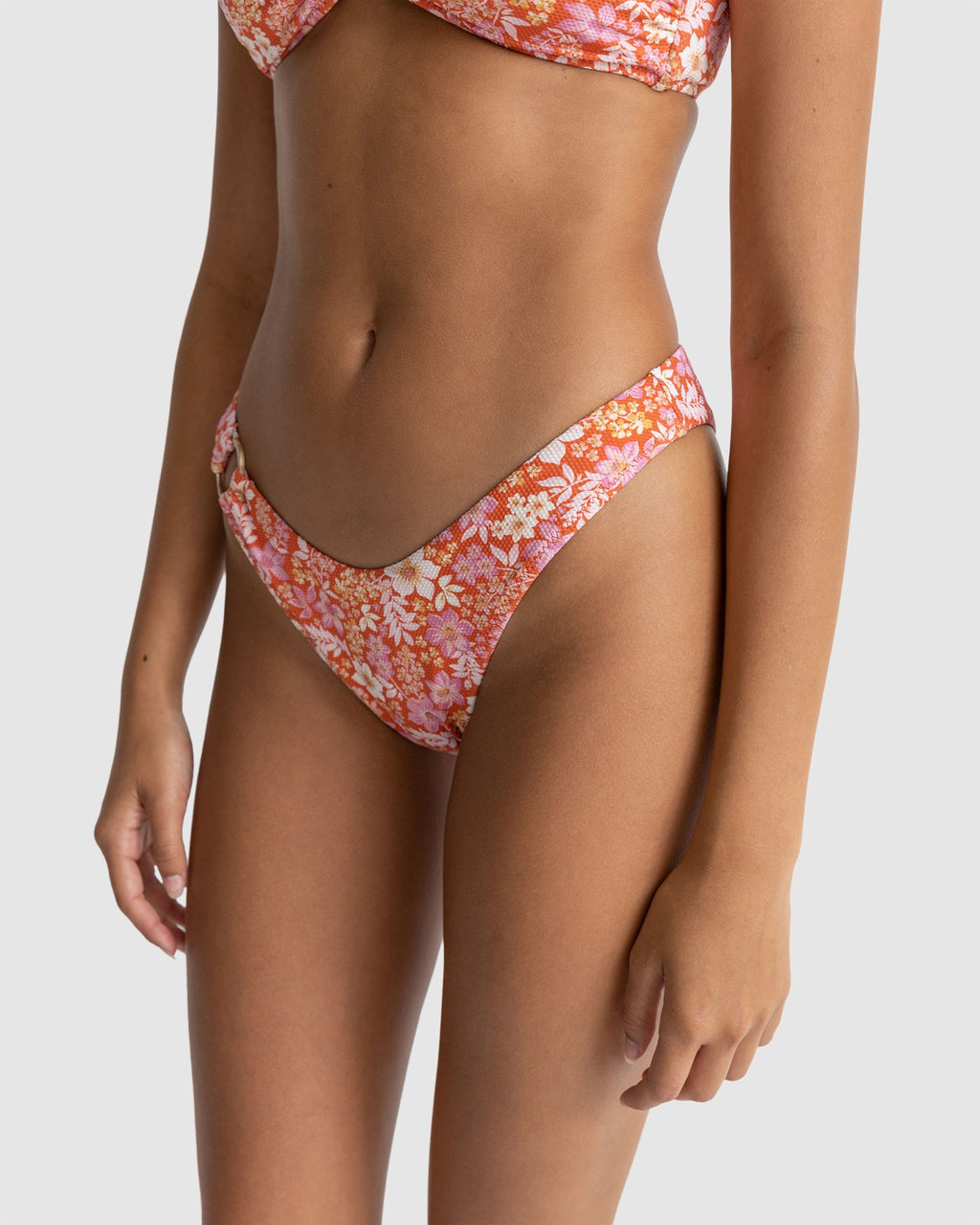 WOMENS LUNA FLORAL O RING HI CUT BIKINI BOTTOMS
