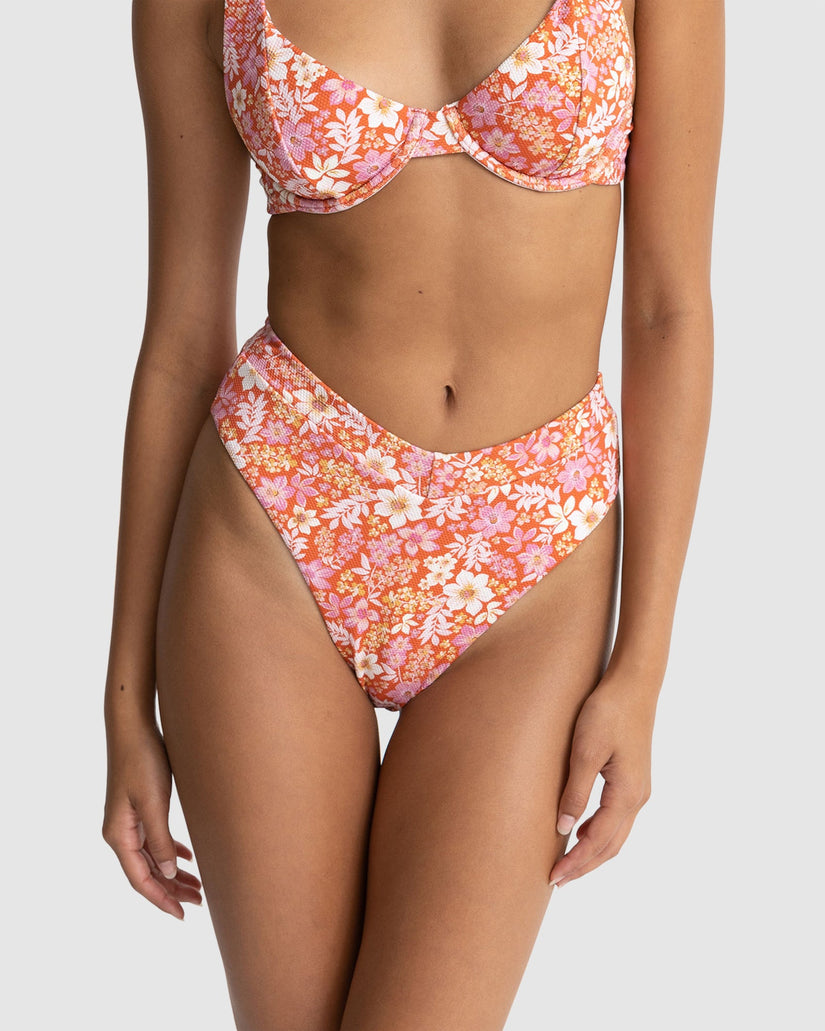 WOMENS LUNA FLORAL DEEP V HI WAIST BIKINI BOTTOMS