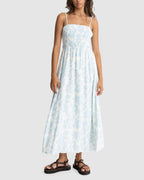WOMENS GRACE FLORAL SHIRRED MIDI DRESS