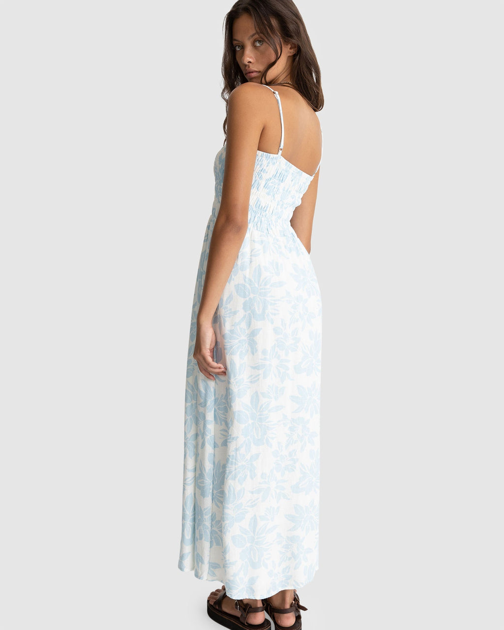 WOMENS GRACE FLORAL SHIRRED MIDI DRESS