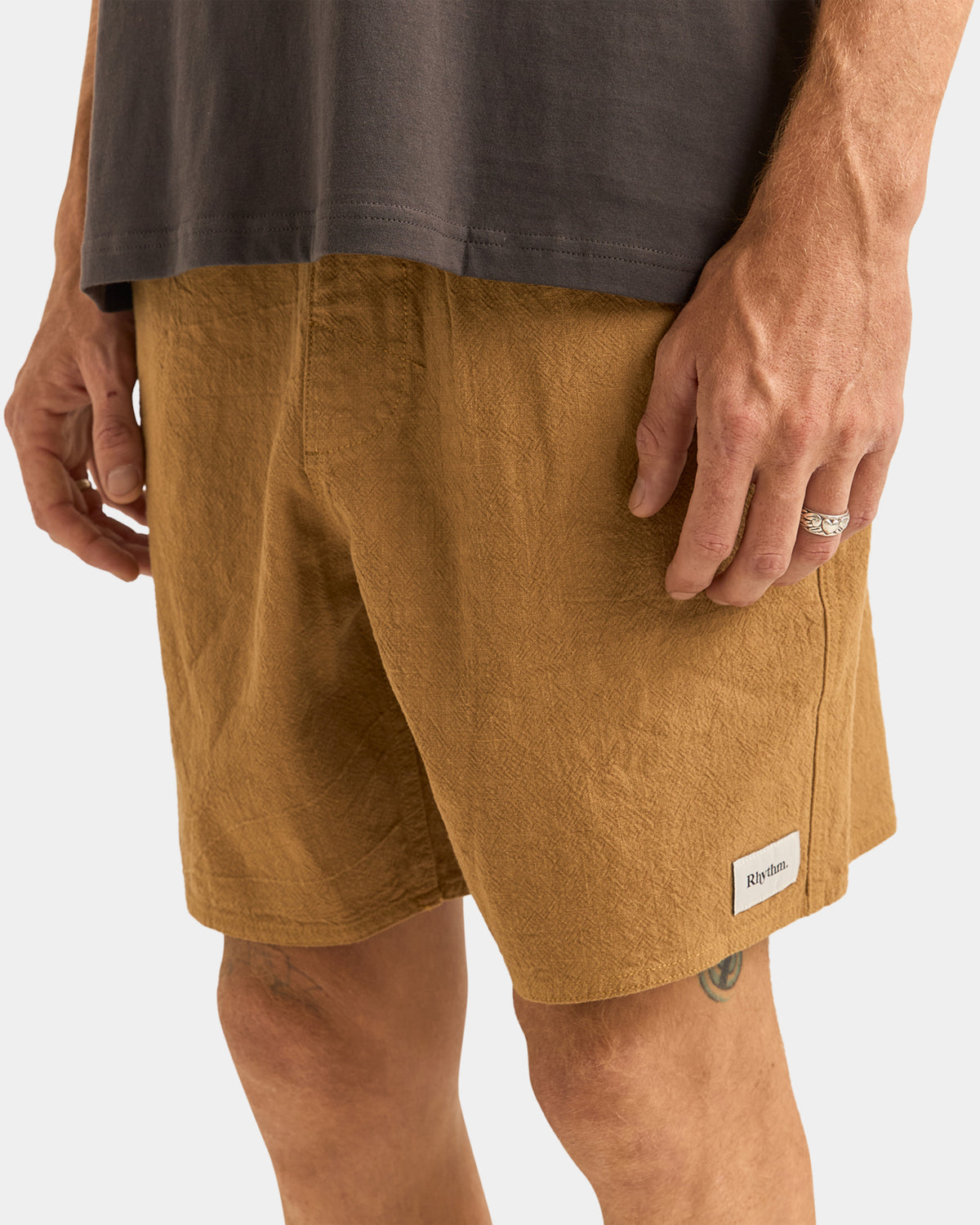 Mens Textured Linen Jam Tobacco Walkshorts