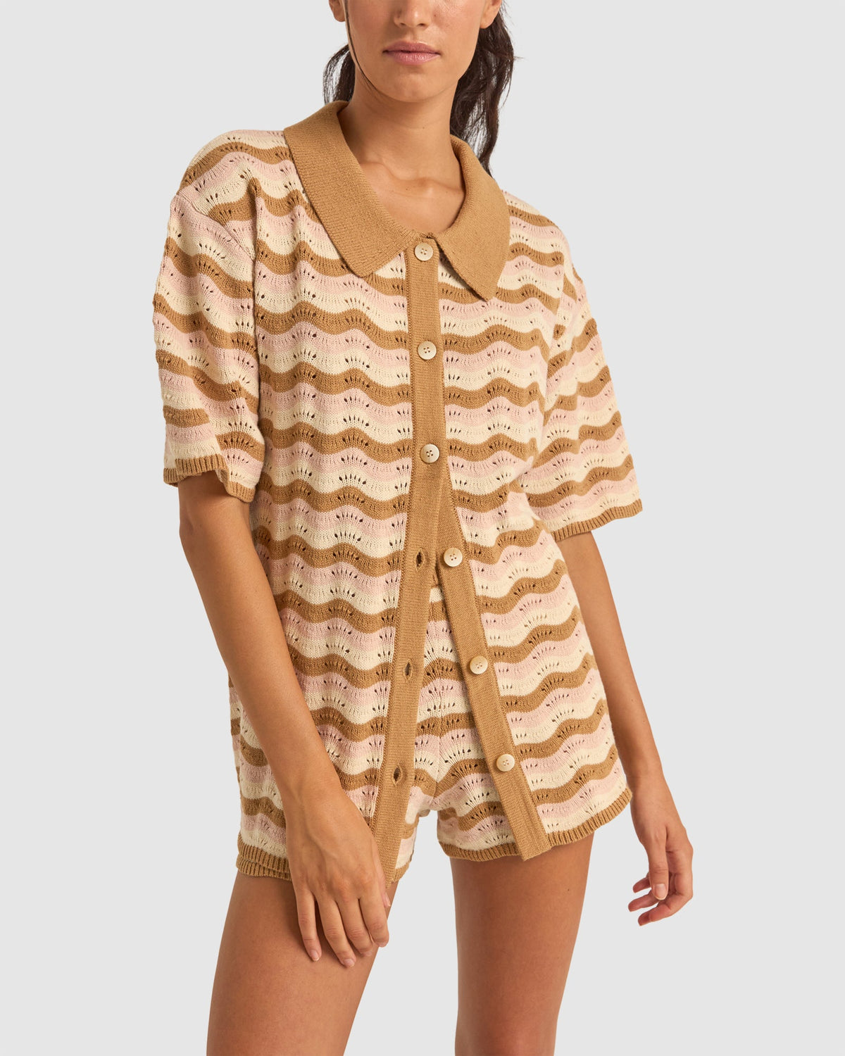 WOMENS ARIES STRIPE KNIT SHORT SLEEVE SHIRT