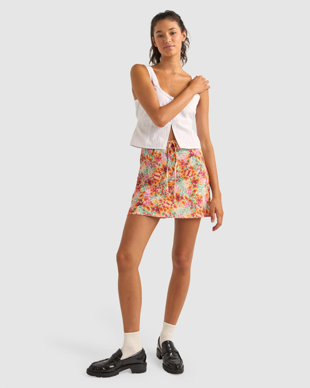 WOMENS SIERRA FLORAL BIAS CUT MINI SKIRT