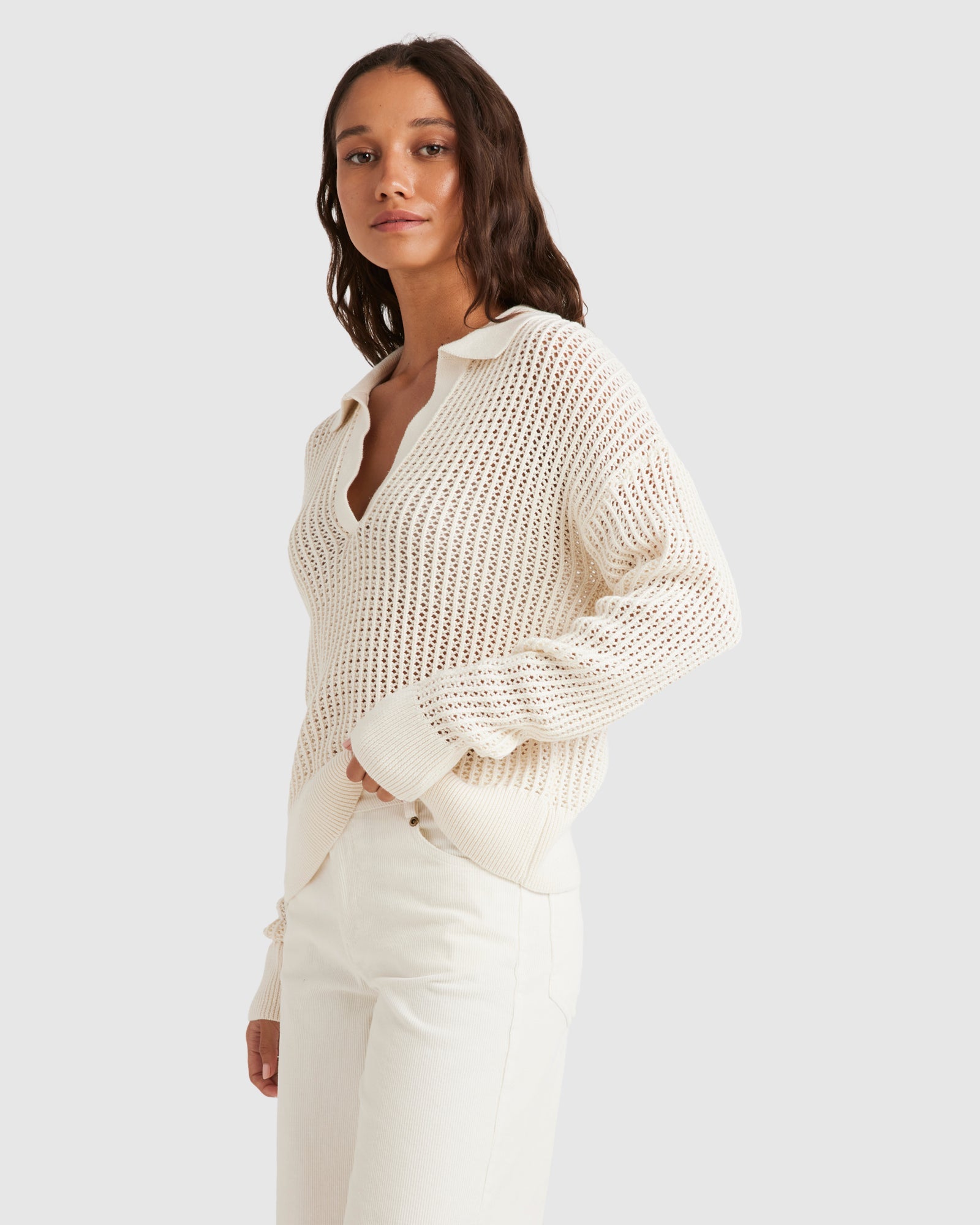 Buy WOMENS OPEN KNIT POLO SWEATER by Spare | Amazon Surf NZ