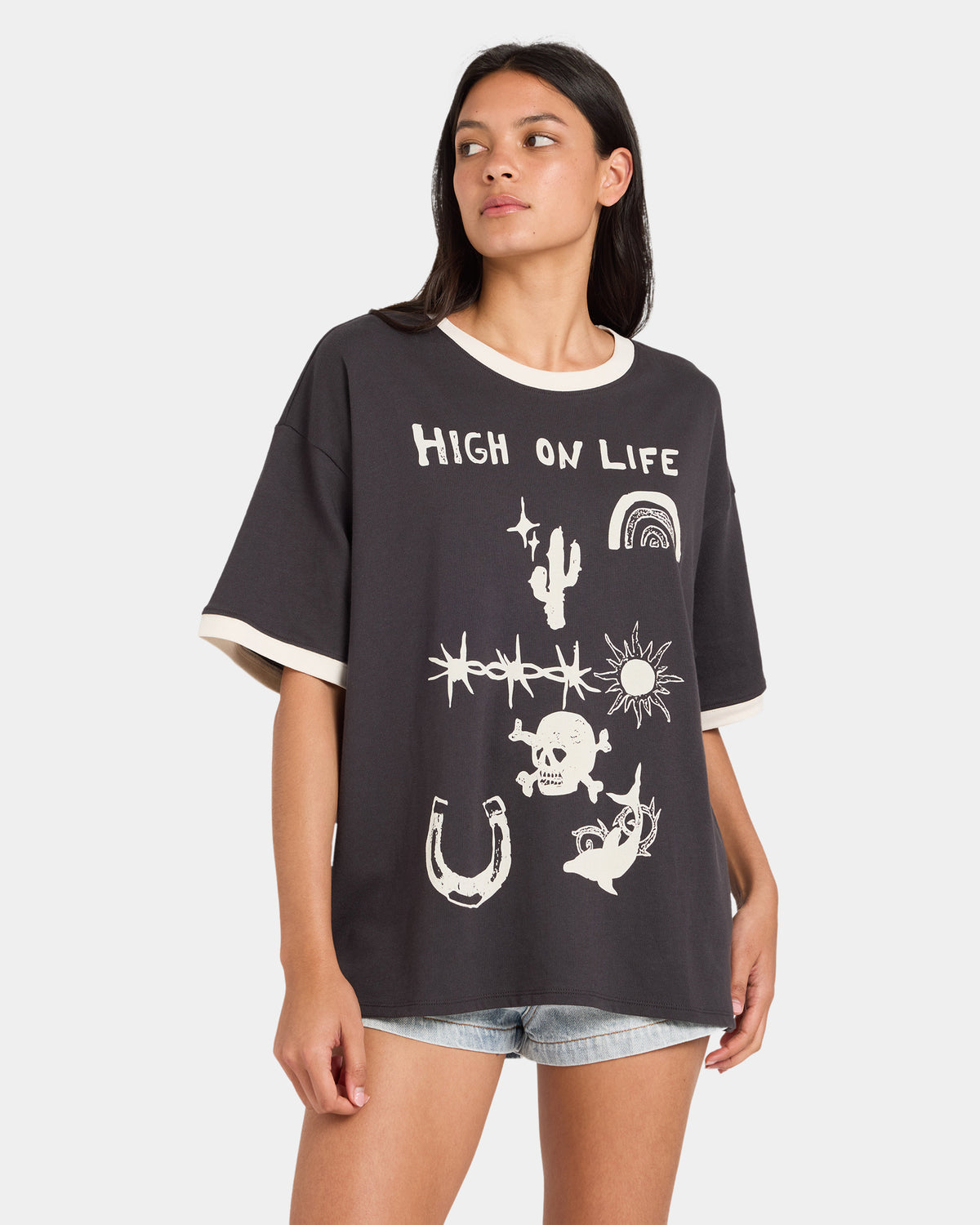 Womens Dani Miller Oversized Ringer Oversized T-Shirt