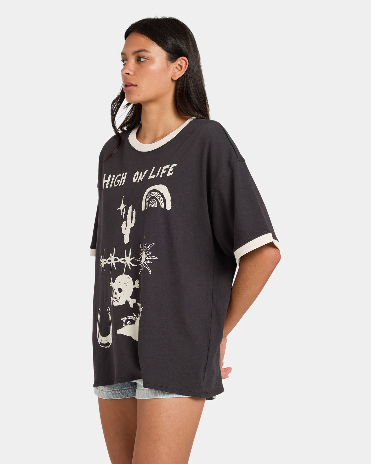 Womens Dani Miller Oversized Ringer Oversized T-Shirt