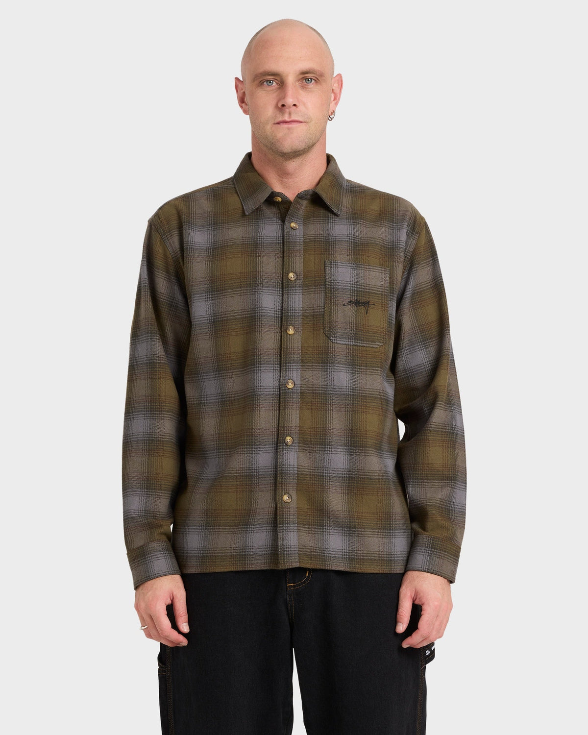 Mens Script Long Sleeve Flannel Shirt