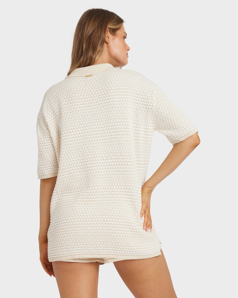 Womens Sun Bubble Button Down Knit Shirt