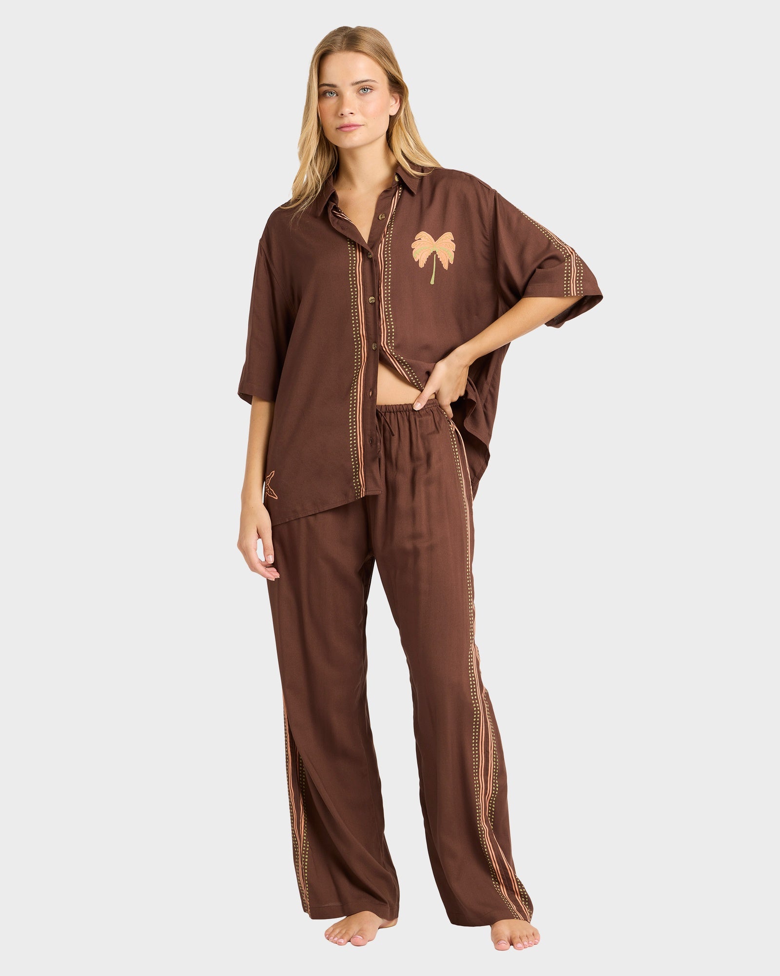 Womens Vacay Mode Button-down Shirt