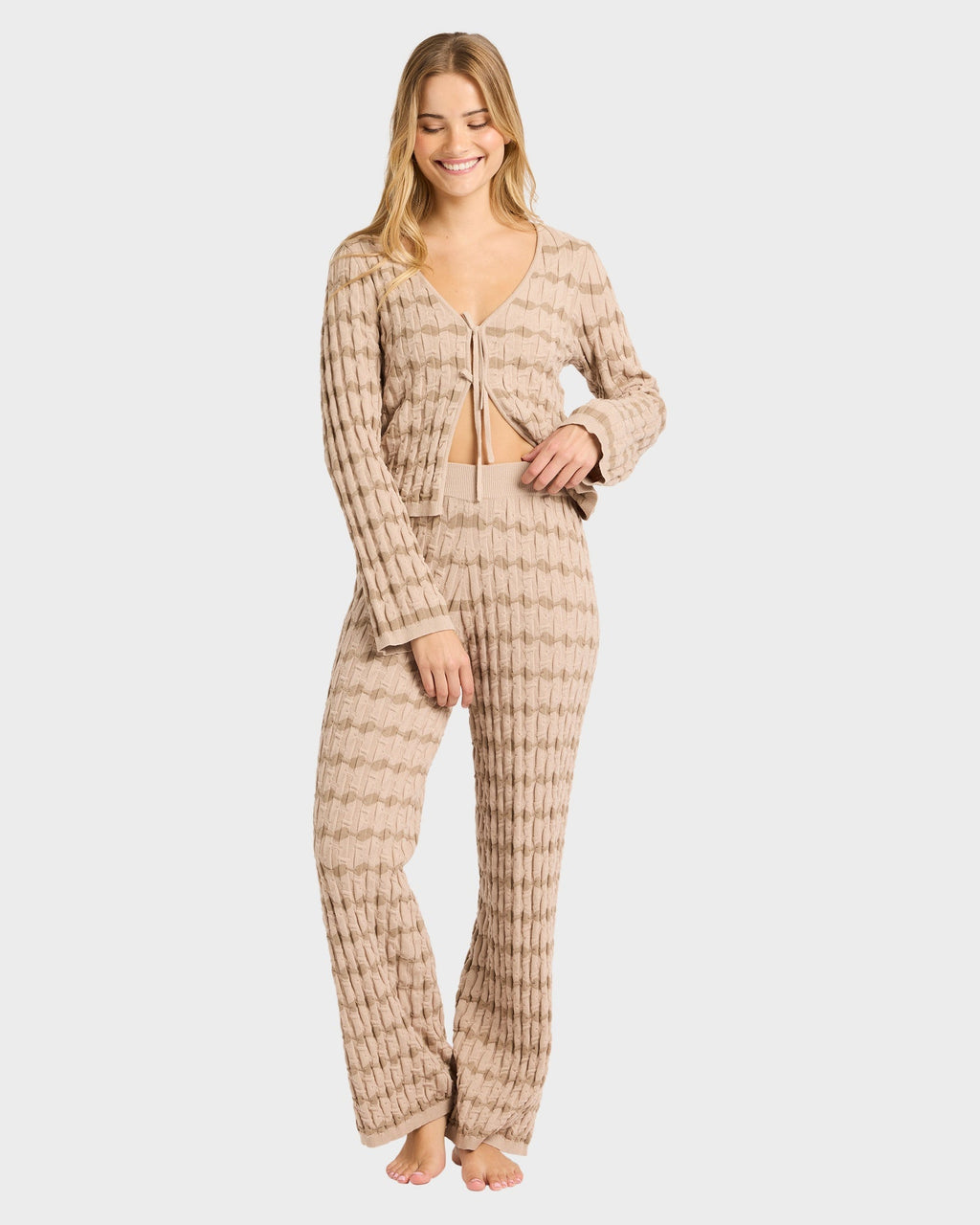 Womens Bubble Tides Elastic Waist Knitted Pants