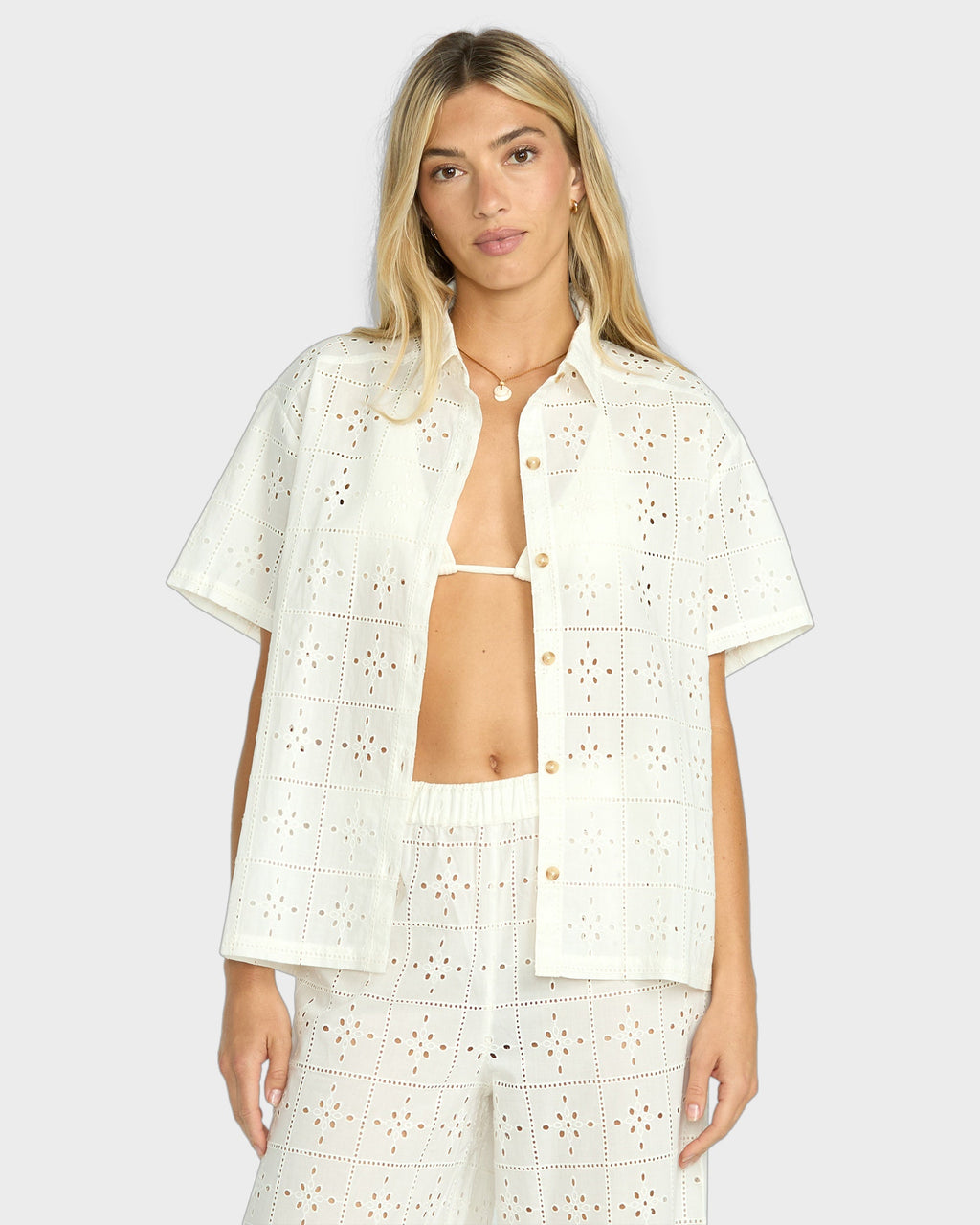 Womens Eyelet Crush Cover Up Shirt