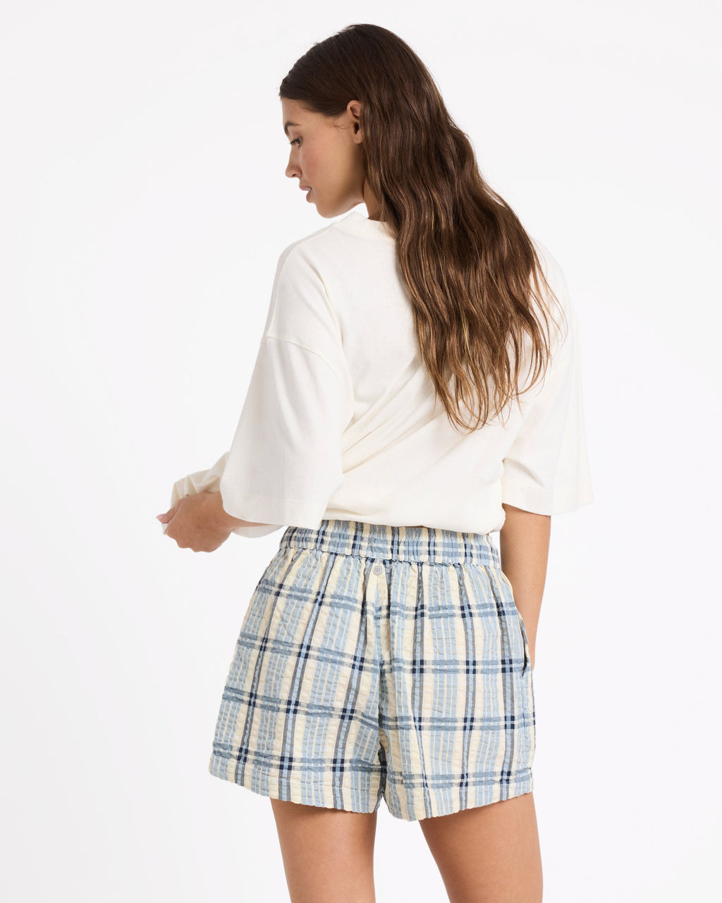 Dylan Check Elastic Waist Shorts