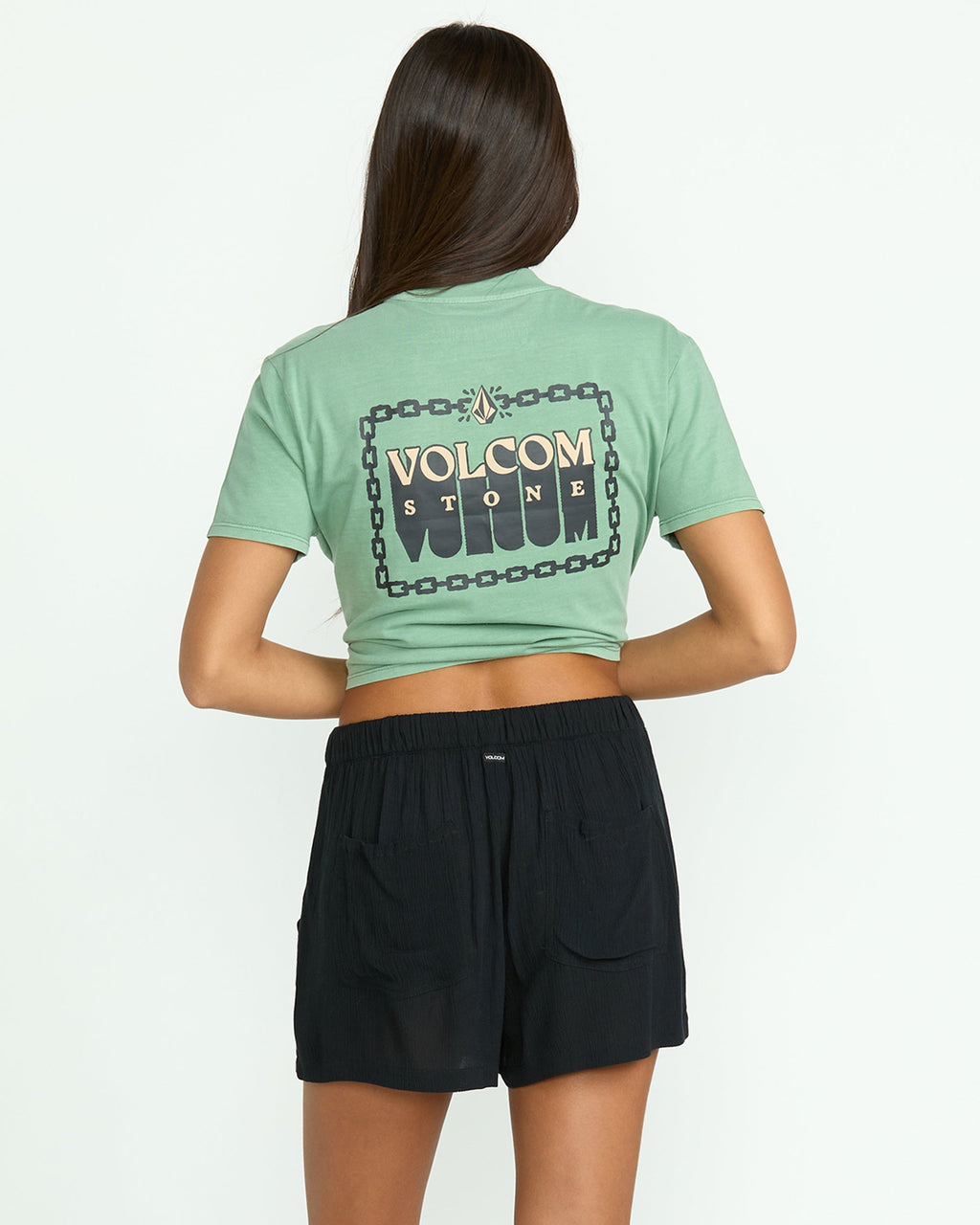 Womens Stone Shine Elastic Waist Shorts