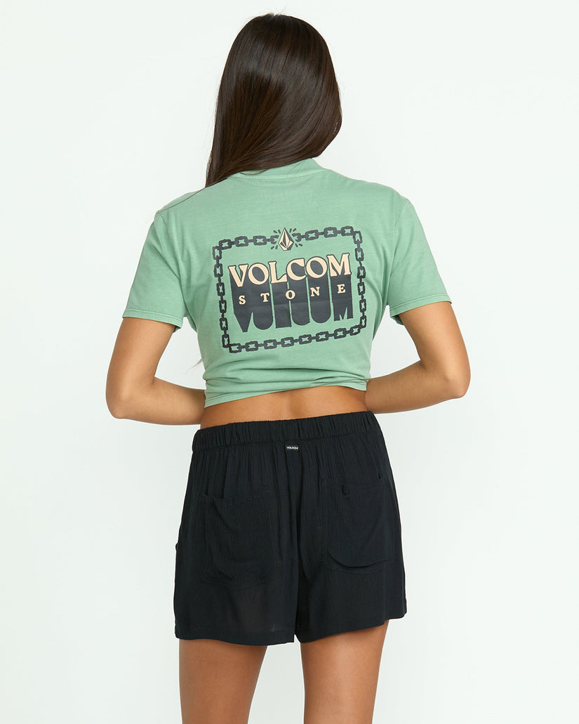 Womens Stone Shine Elastic Waist Shorts
