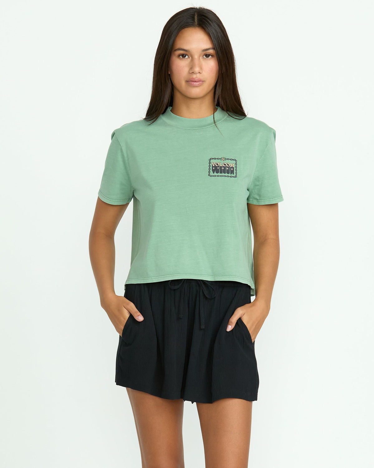 Womens Stone Shine Elastic Waist Shorts