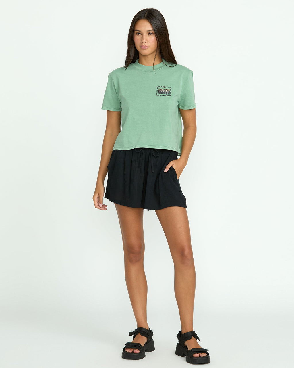 Womens Stone Shine Elastic Waist Shorts