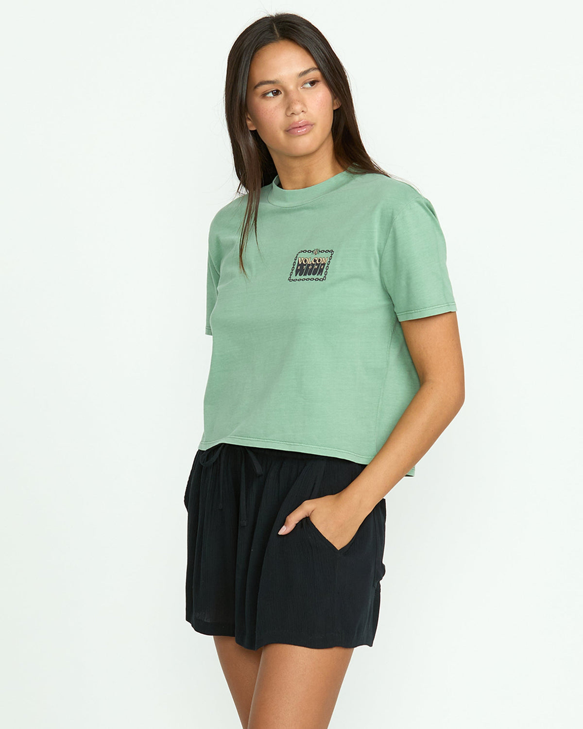 Womens Stone Shine Elastic Waist Shorts