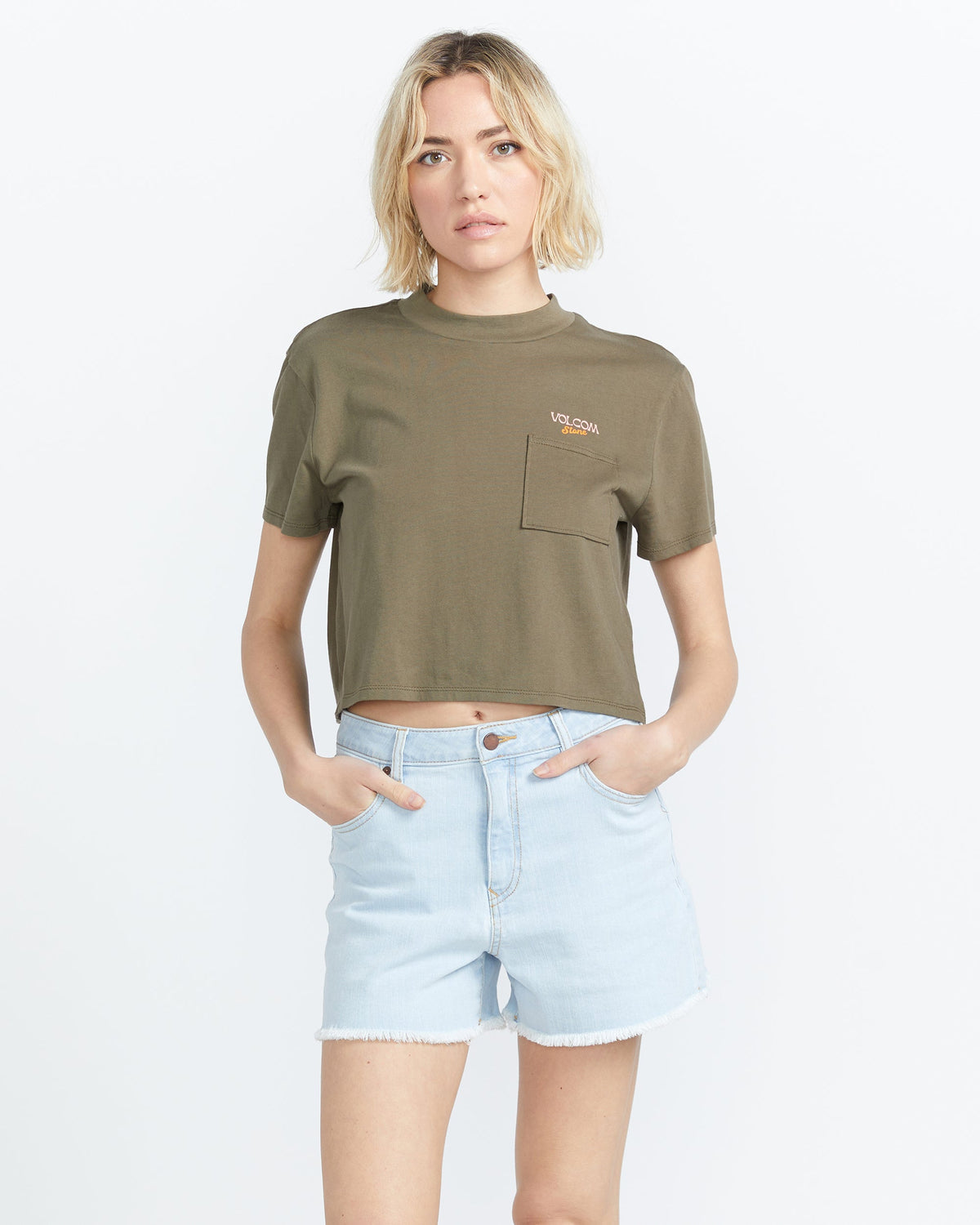 Womens Step High Rise Denim Shorts