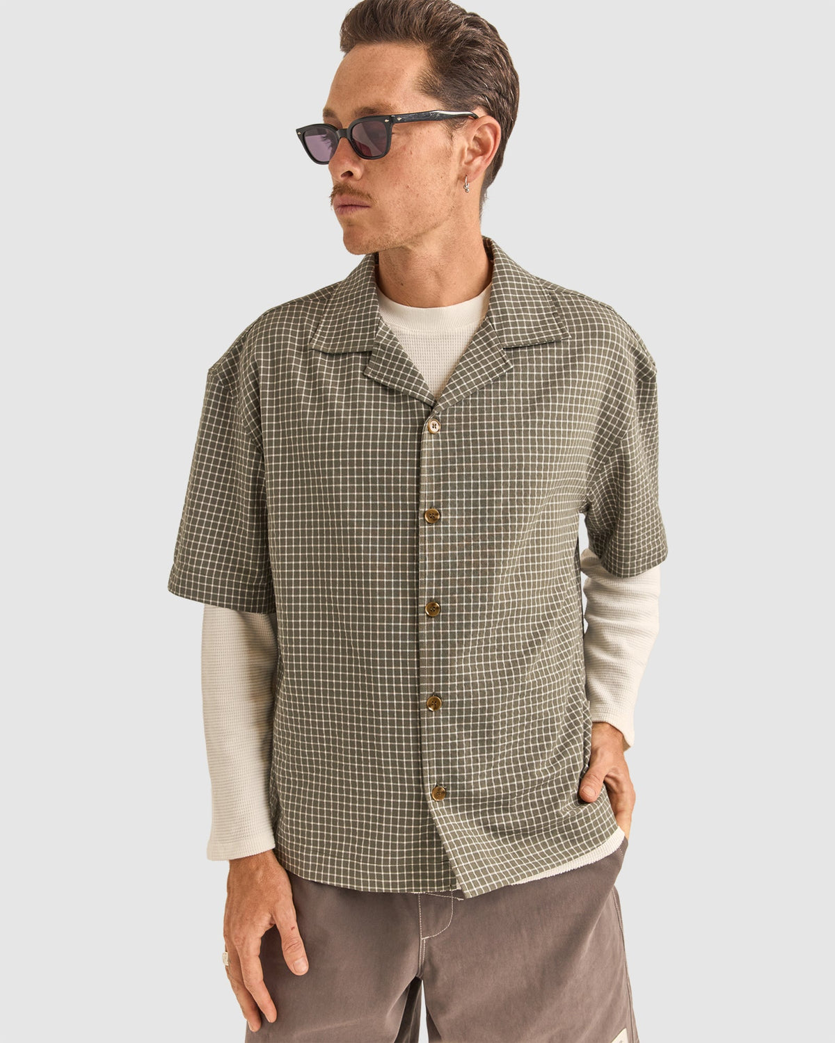 MENS RELAXED CHECK SHORT SLEEVE SHIRT