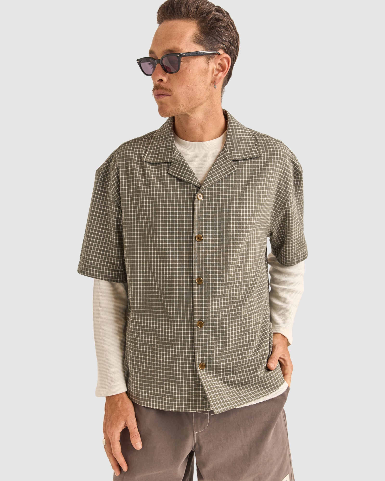 MENS RELAXED CHECK SHORT SLEEVE SHIRT