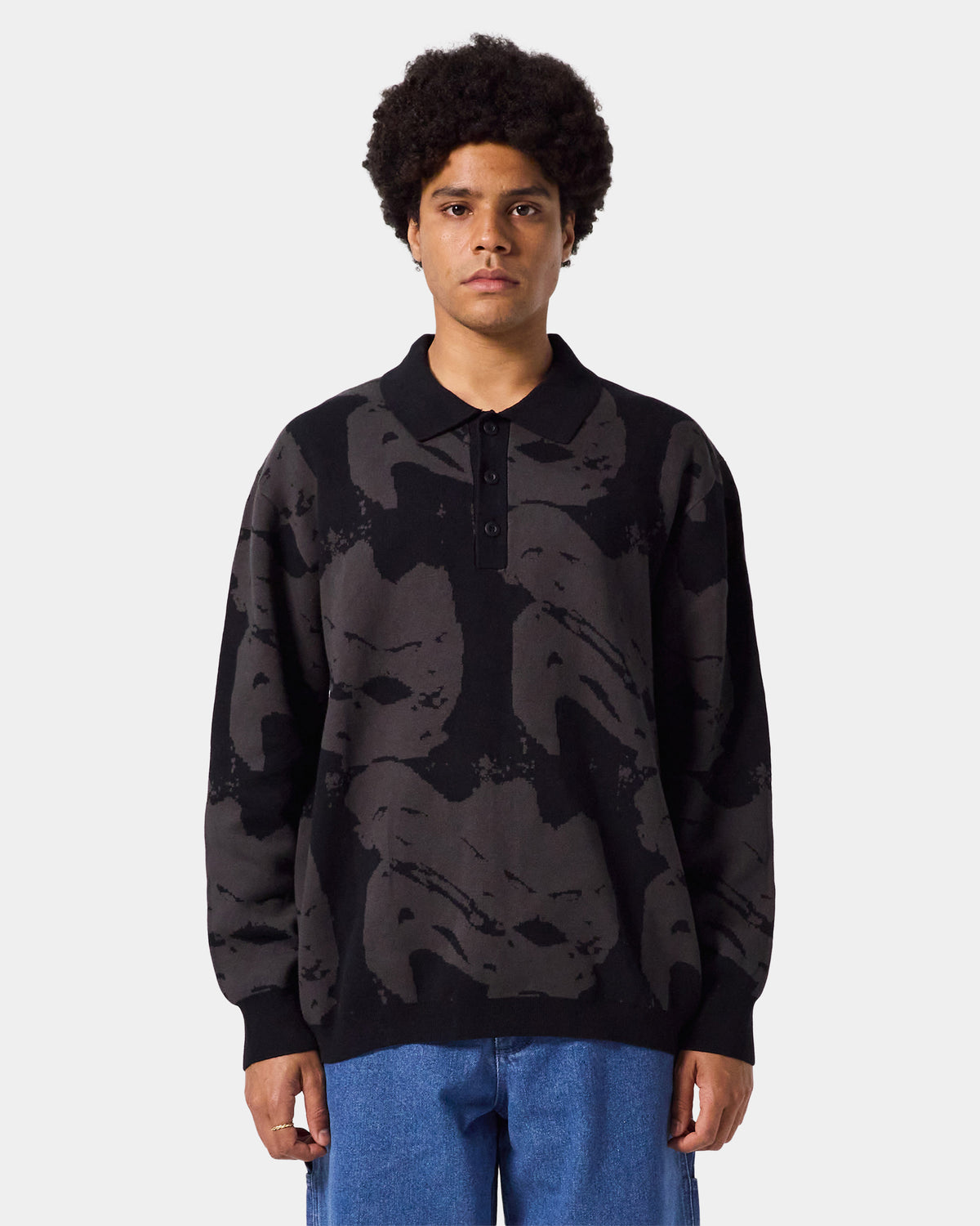 MENS DISTORT LONG SLEEVE KNIT POLO