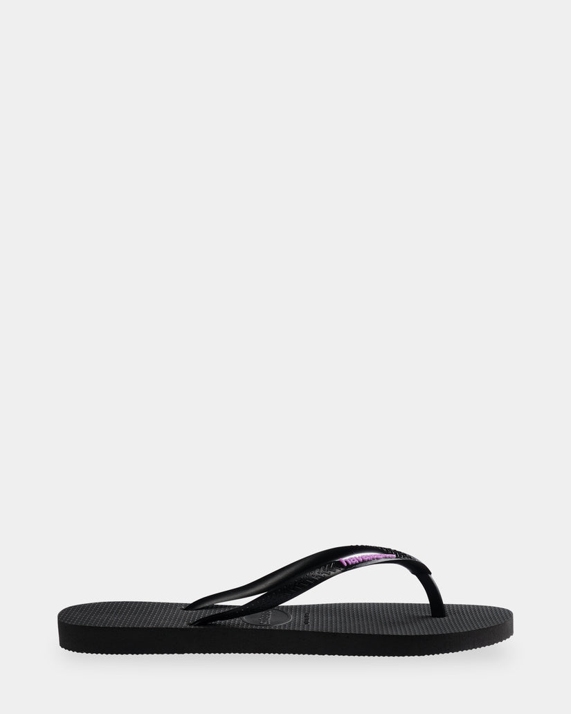 Womens Slim Rubber Logo Thongs