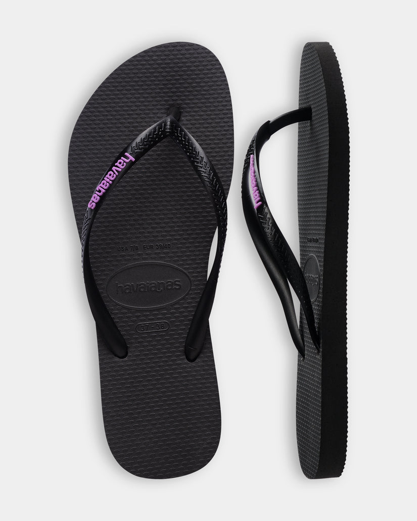Womens Slim Rubber Logo Thongs