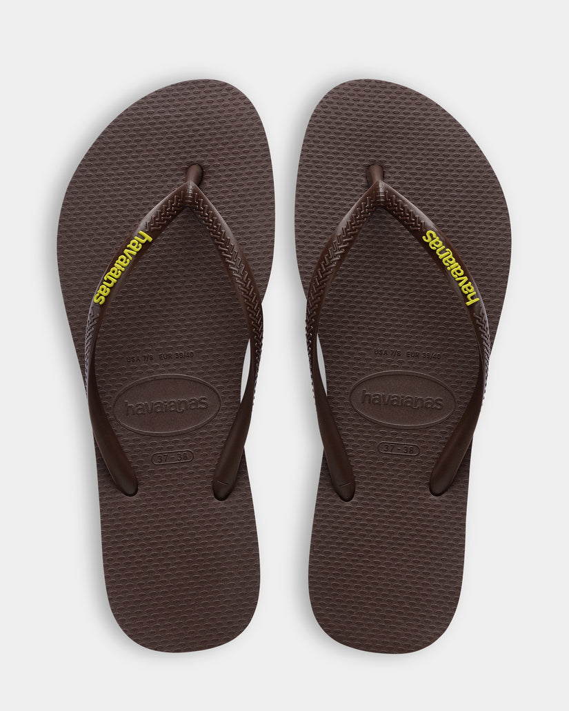 Womens Slim Rubber Logo Thongs